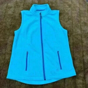 T by Talbots Vest Womens  Medium Blue Fleece Pockets Full Zip Outdoor